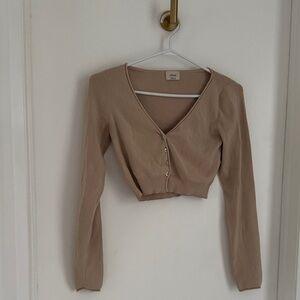 Babaton Beige Button-Up Crop Top